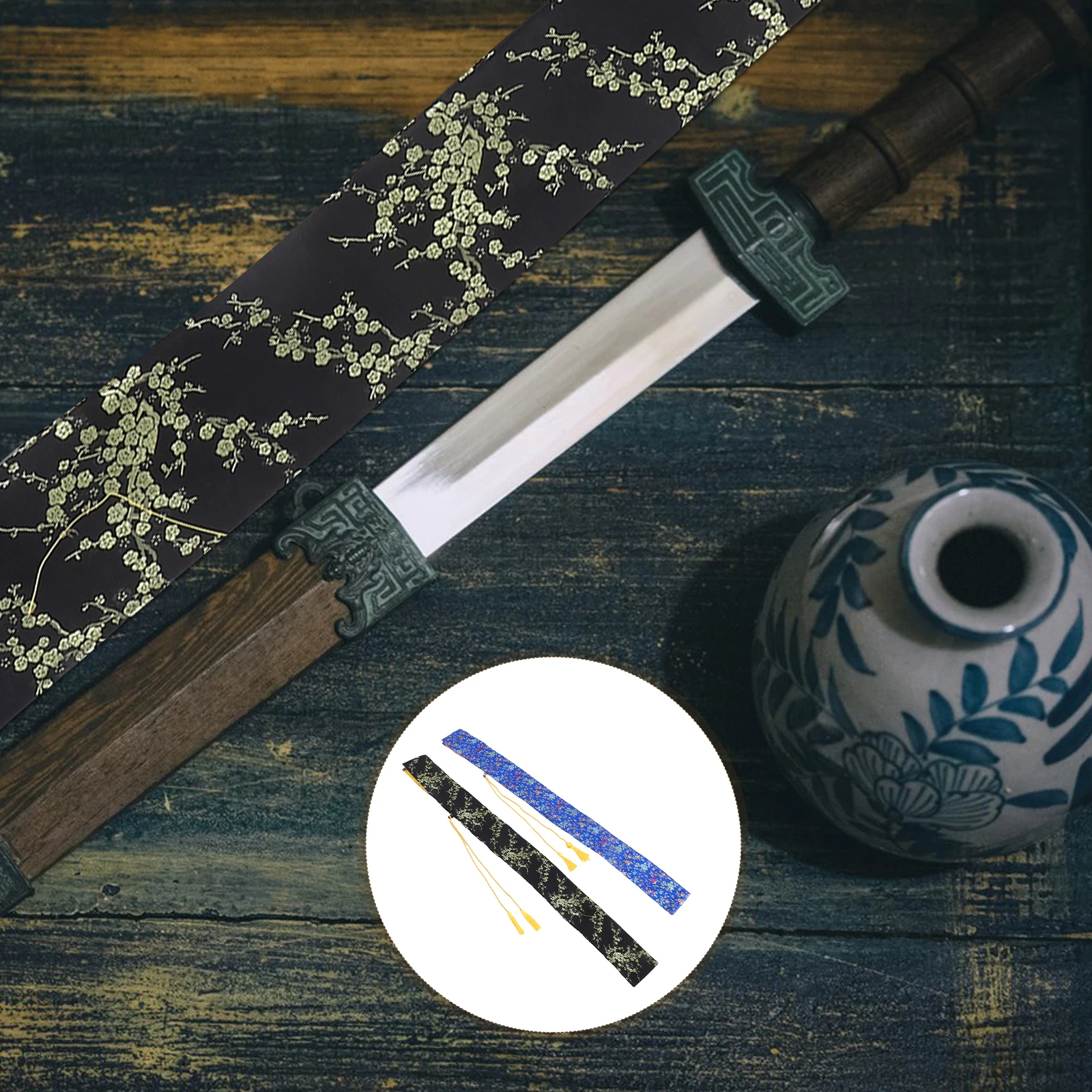 

2Pcs Sword Bag Long Japanese Tai Chi Martial Arts Silk Organizer Pouch 53.05x4.91 Inches Travel Storage Carry Case