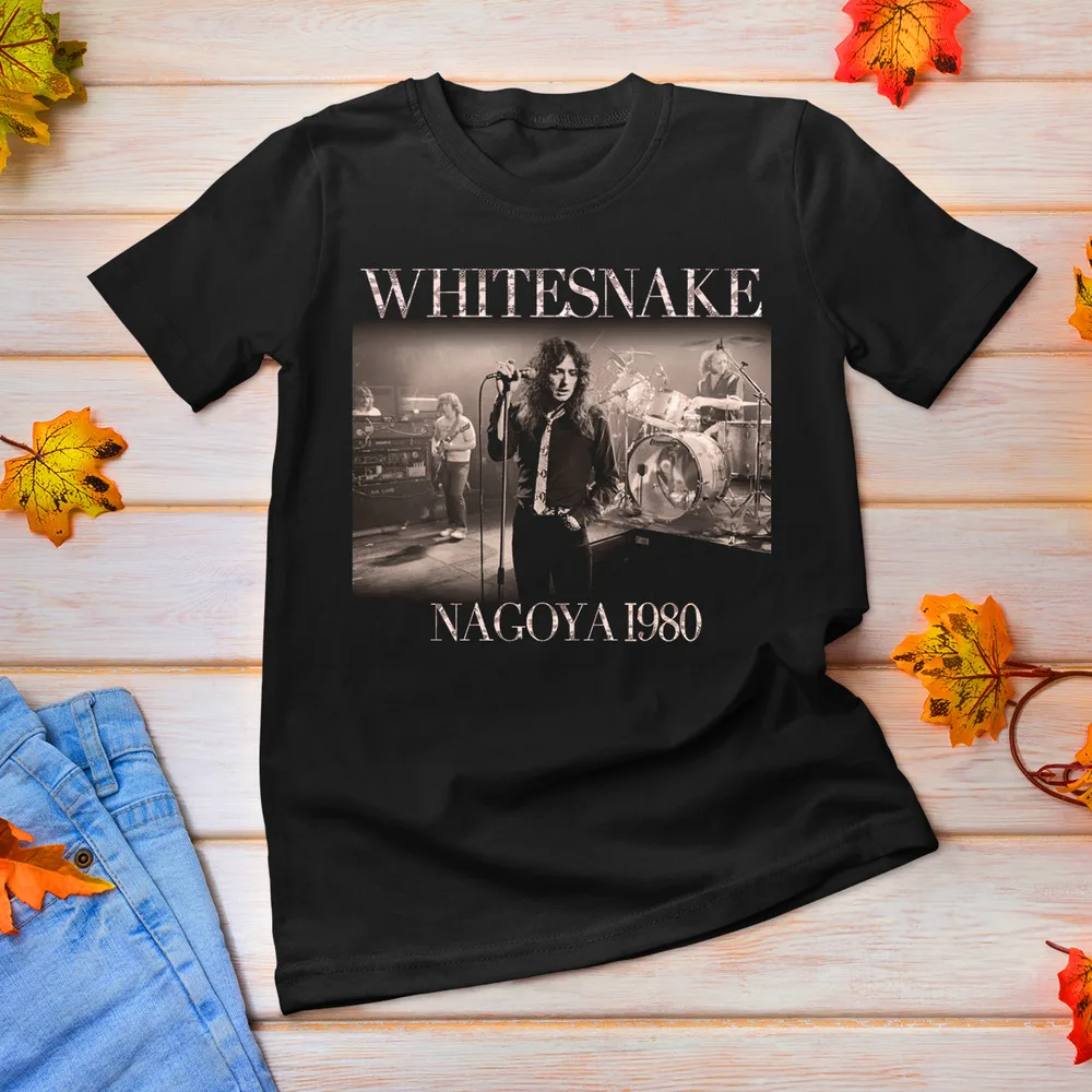 Vintage Whitesnake Nagoya 1980 Cotton Black All Size Unisex Shirt J840 Luxury oversizedAnime Graphic T-shirts for Men Clothing W