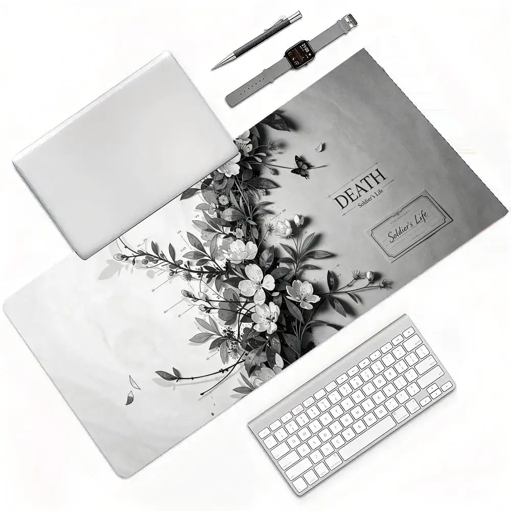 Aesthetic Monochrome Black Butterfly Minimal Style Large Mousepad Non Slip Rubber Keyboard Mat for Gaming Desktop