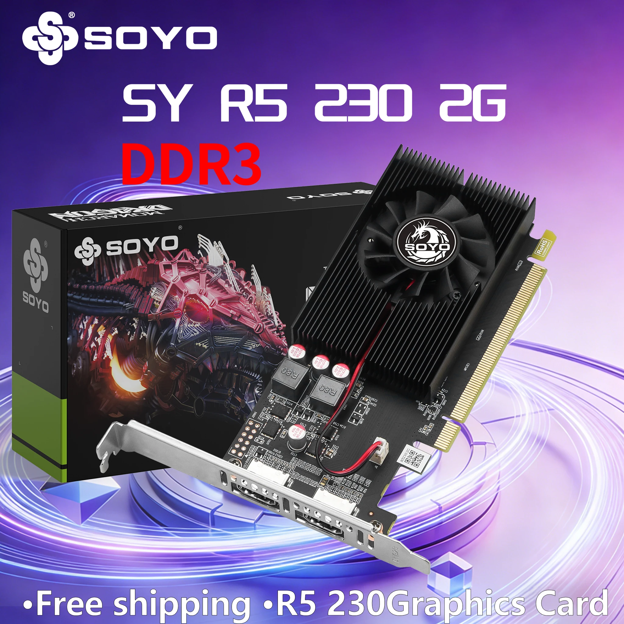 

SOYO AMD R5 230 2GB GDDR3 Graphics Card Video card HDMIx2 64bit Computer PC Game Low Profile Card for Desktop 40NM ATI AIB