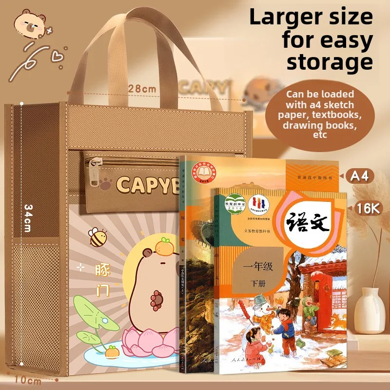 High Quality Large-capacity Tote School Bag Capybara Canvas A4 File Bag Five-layer Art Storage Bag Learning supplies Office