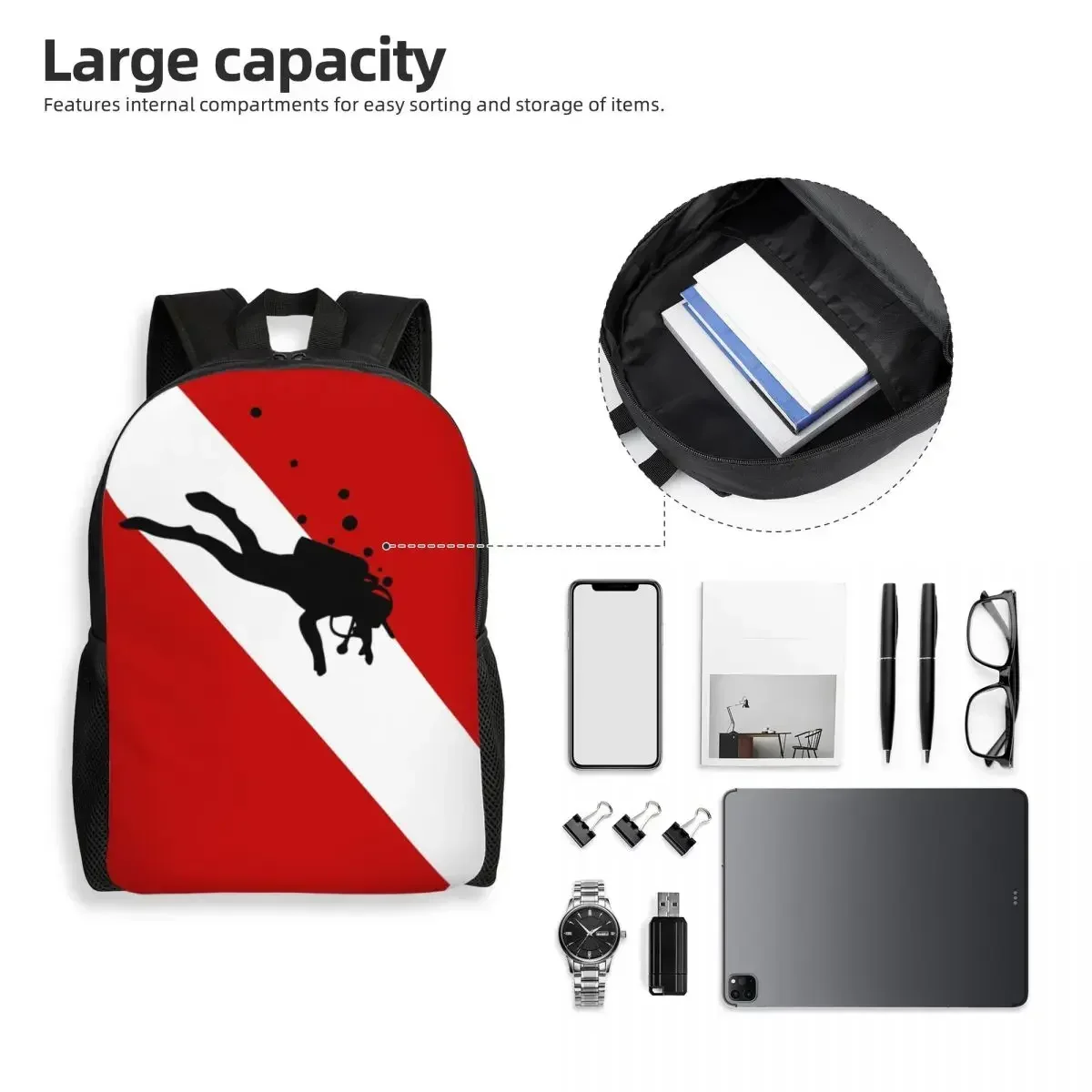 الغوص العلم فقاعة الأحمر الأبيض حقيبة السفر الرجال النساء مدرسة محمول الكتب الغوص كلية طالب Daypack حقائب