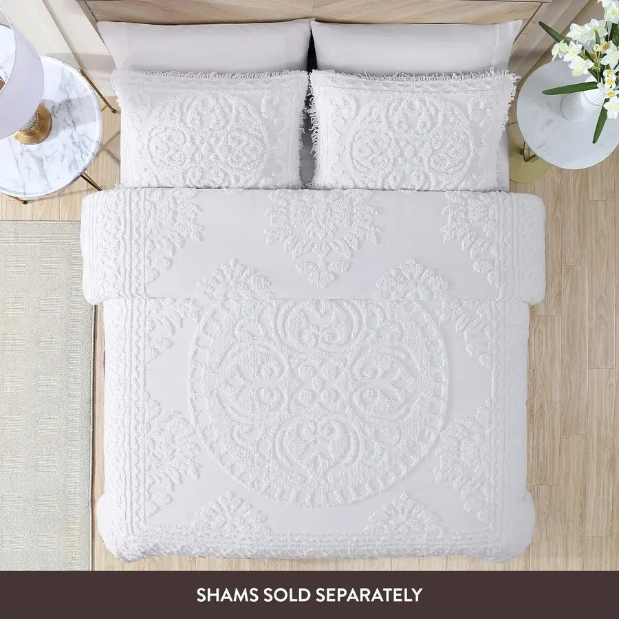 

Покрывало из шенилла с узором в виде медальонов, размер Queen, белое