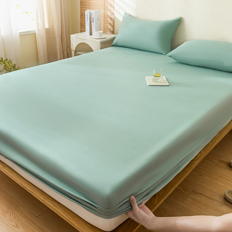 Waterproof Fitted Sheet Queen Size Mattress Cover Solid Color Fit Sheet With Elastic Band Bedsheet 90x200 160x200 Bed Cover