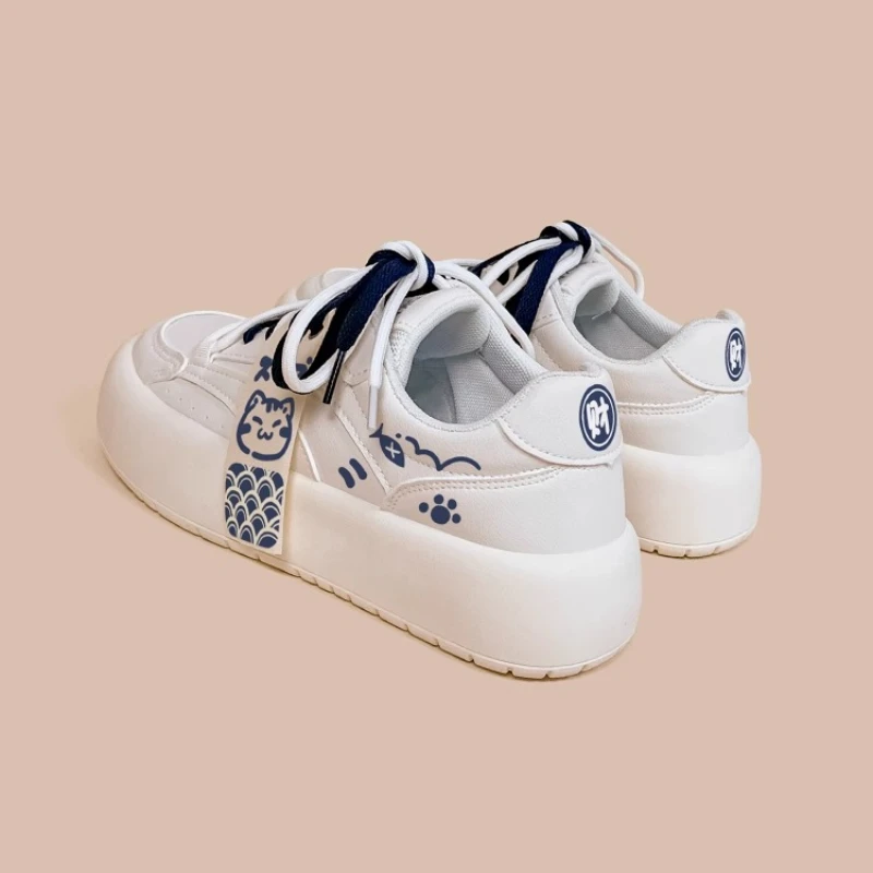 Dophee Original Thick Bottom Women White Shoes Japan Style Cute School Students Sports Shoes Lace-up Casual Flats Platform Shoes