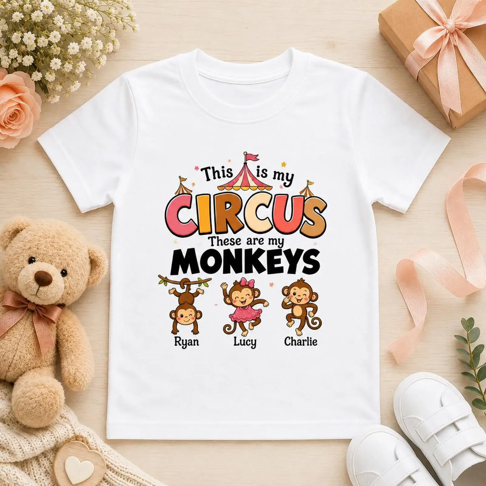 Custom This Is My Circus These Are Monkeys Kids T Shirt Personalized Names Cute Monkey Family Toddler Mother's Day  vintage