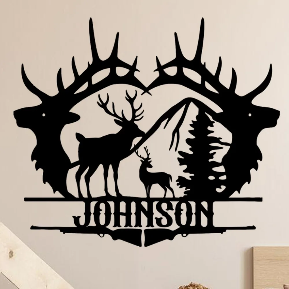 Stunning Personalized Custom Metal Sign in Elk Silhouette Matte Look Reusable Wall Piece for Home Garden of Art Deco Style