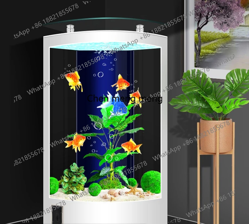 Living room fan-shaped floor-to-wall aquarium household back filter medium-sized golden fish tank free of water change