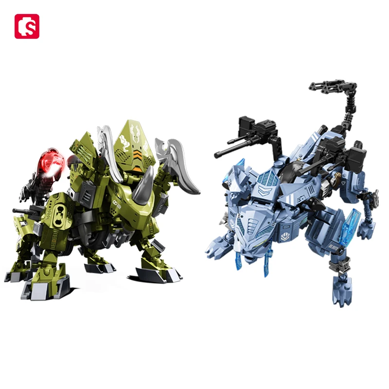 

SEMBO BLOCK Animal Mechanica Series Building Blocks Rhino and Cheetah Transforming Mecha Vehicle MOC Model Kids Toys Boys Gifts