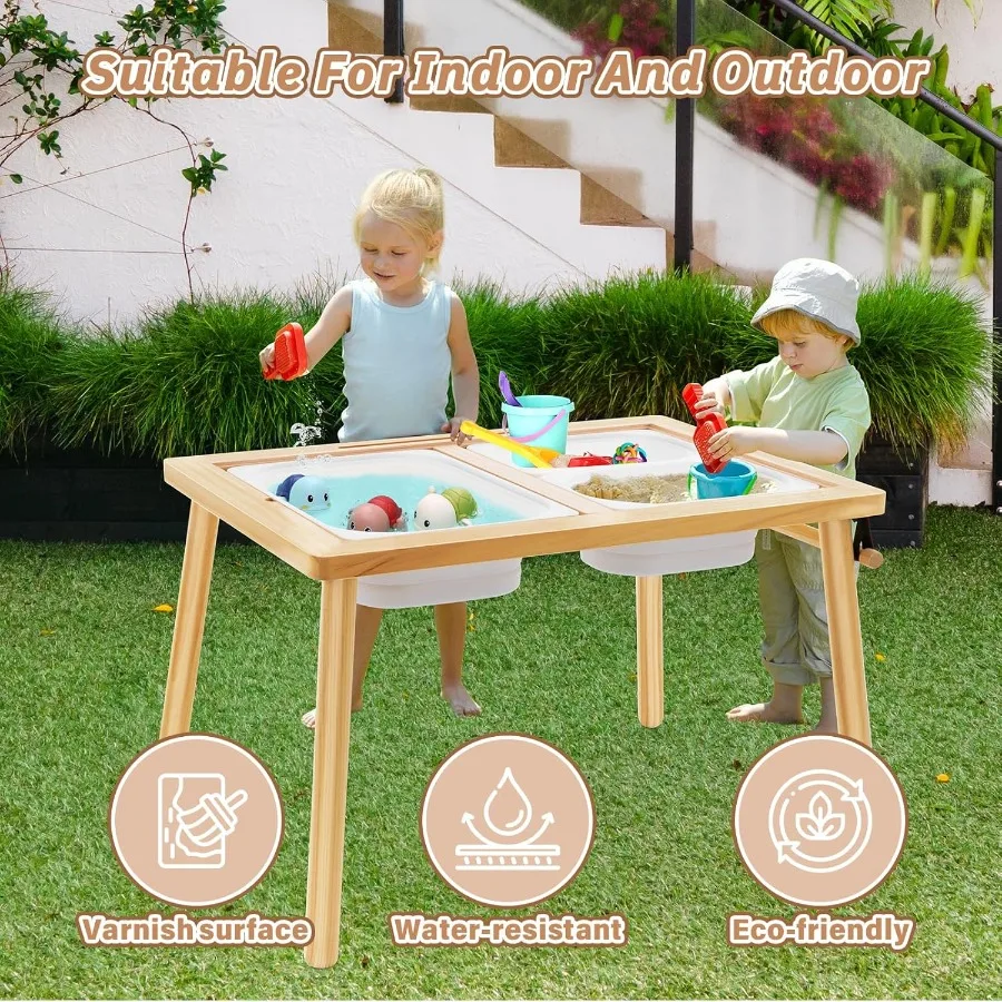Surface de vernis de Table sensorielle avec 7 jouets de sable, activité pour tout-petits, bacs de rangement de Table de sable, cadeaux pour garçons et filles