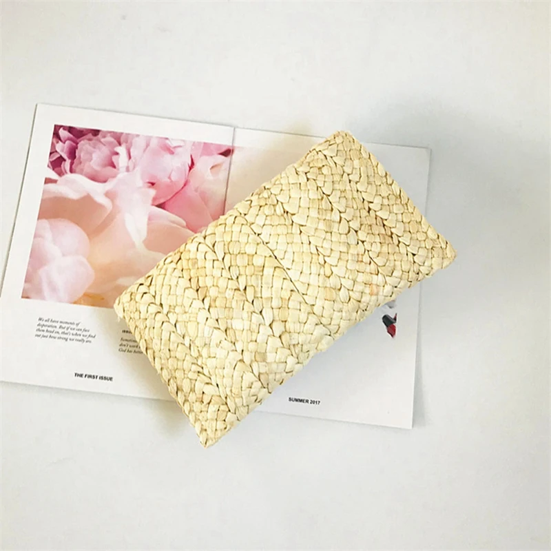 Women's Corn Husk Handmade Woven Purse Shoulder Bag Beach Straw Clutch Wallet Handbag Straw Purse For Women