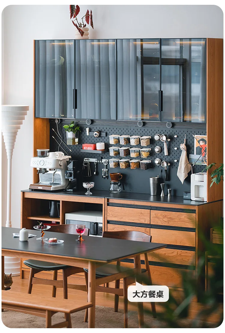 Modern Simple Cherry Solid Wood Side Cabinet Japanese Rock Slab Kitchen High Locker Integrated Against The Wall Storage Unit
