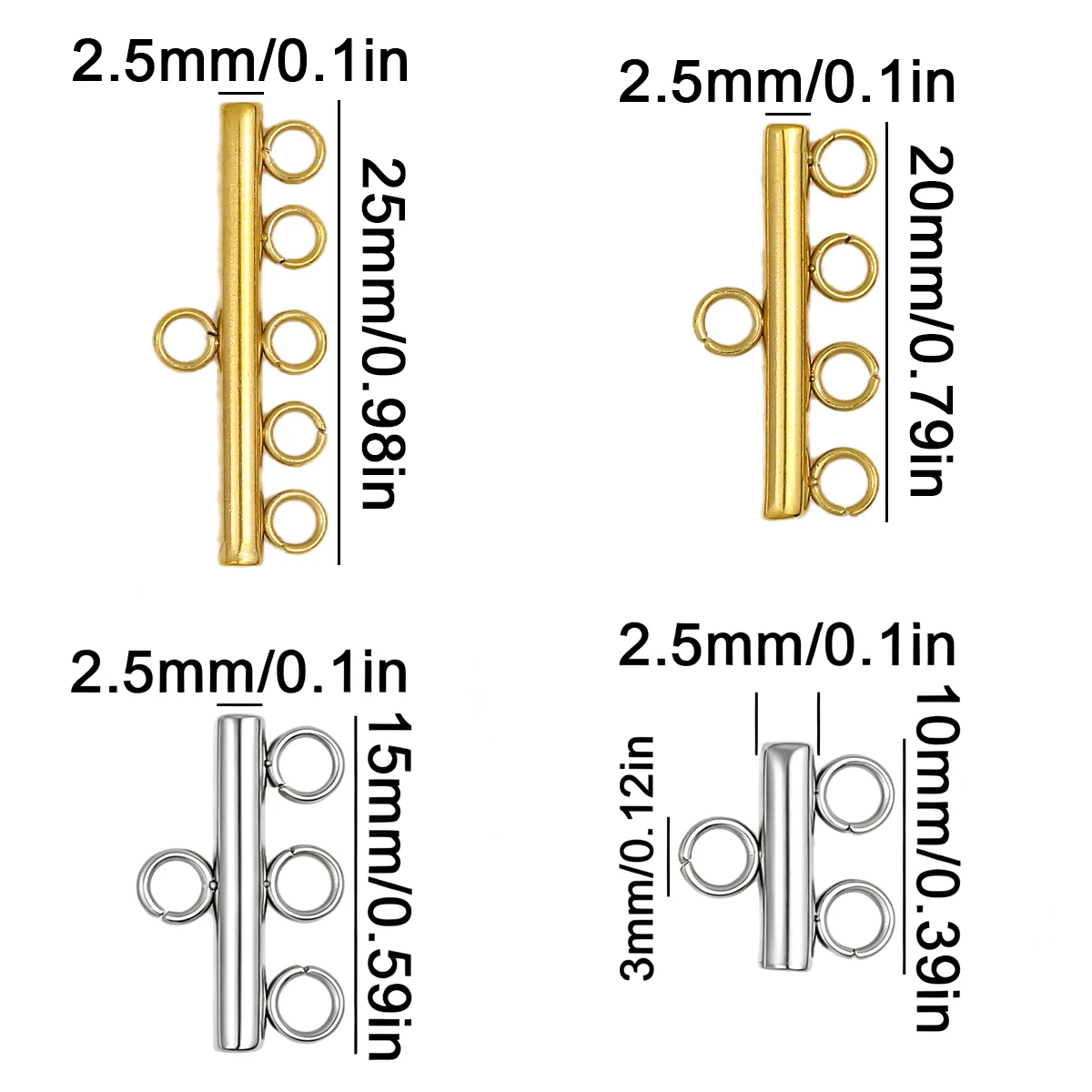 10/15/20/25mm 5/10pcs Stainless Steel Round Bar Tube Charm with Welded Jump Rings Connector Bar for Jewelry Making DIY Keychain