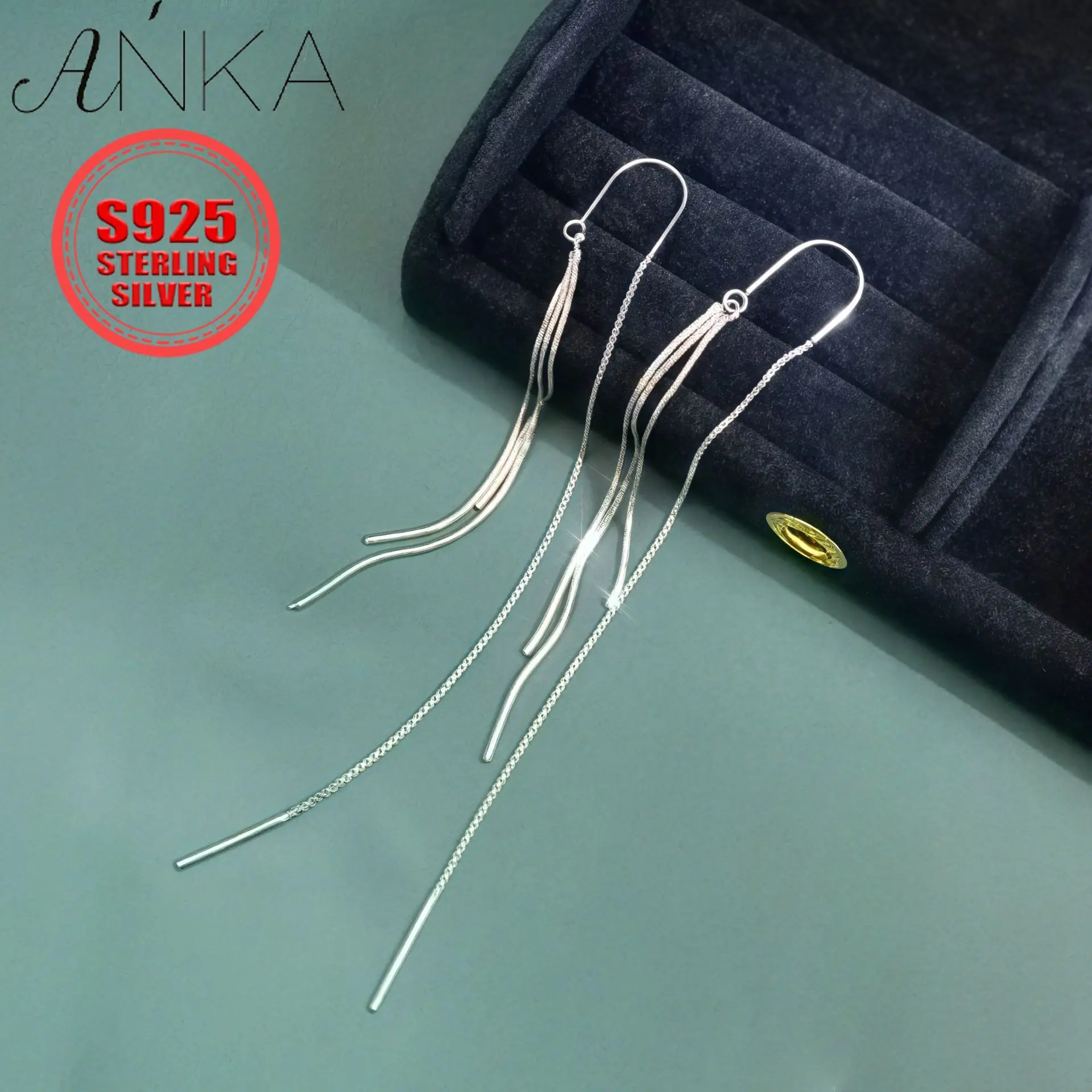 925 Sterling Silver Snake Chain Fringe Earrings, Long Anti-Lost Threader drop Earrings for Women, Fashion Dangle Jewelry  aros