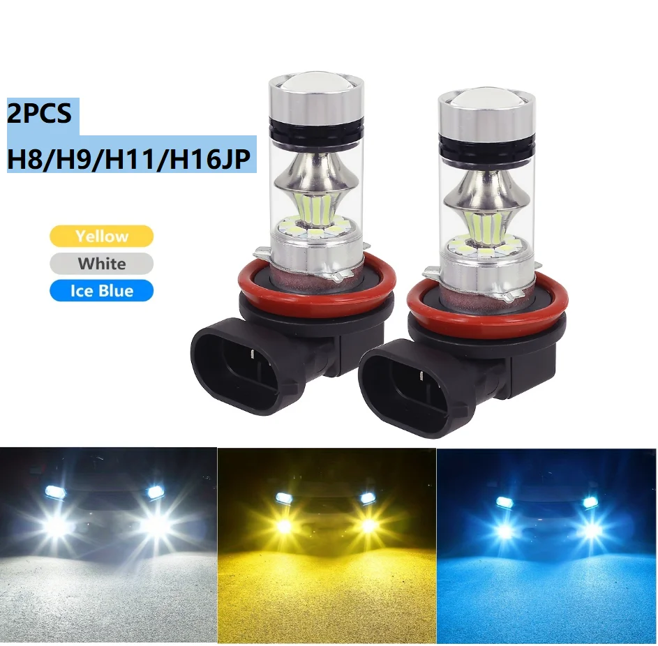 

2x H11 H8 Super Bright LED Bulbs White 6000K Yellow 3000K Ice Blue 8000K 100W 1500LM DRL Fog Light 20-SMD