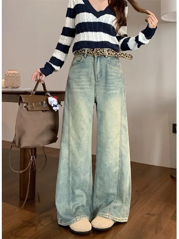 

Retro Washed High Waist Wide Leg Jeans Women's Straight Cut Denim Pants Spring 2026 New Style Loose Fit American Style