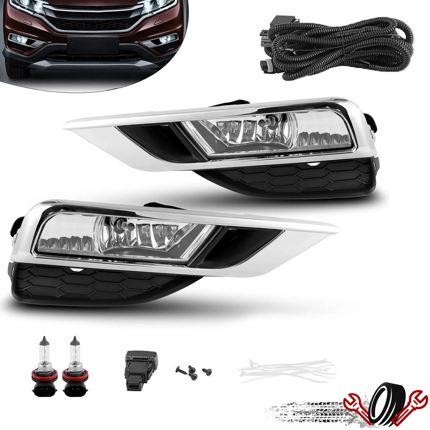 For 2015 2016 Honda CRV CR-V Replacement Fog Lamps Lights w/ Bezels & Wiring