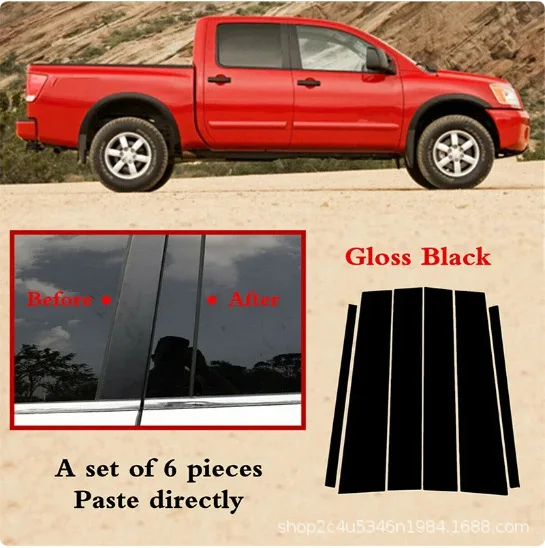 For Nissan Titan 2004-2015 door frame cover panel, window decoration, glossy black center pillar sticker