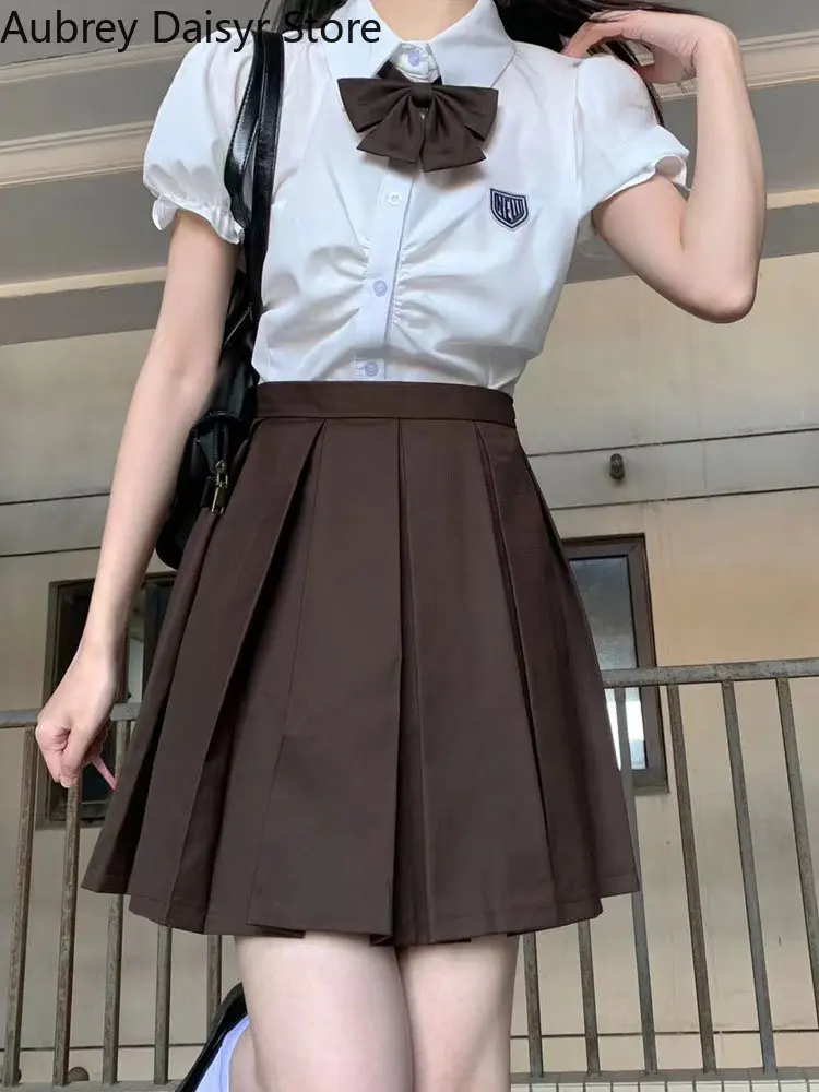 Korean Fashion JK School Uniform Japanese Kawaii Sweet Irregular Graduation Uniform Vintage Cute Girls Cosplay Pleated Skirt Y2k