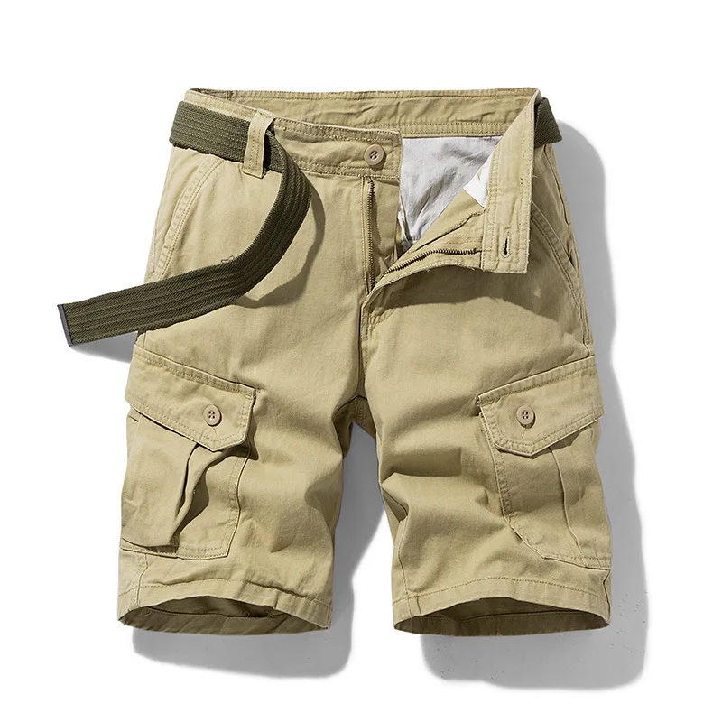 2026 Summer New Fashion American European Men's Solid Color Knee Length Casual Trendy Multi Pocket Cargo Shorts Male Clothes