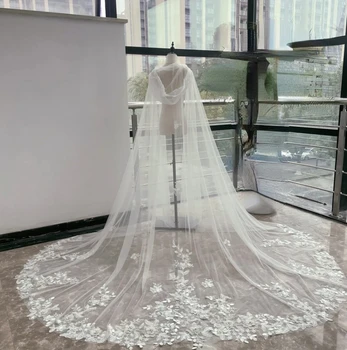 Kapuze Hochzeit Wrap Blumen umhang Schleier für Braut Blumen Spitze Umhang Kathedrale lange Braut schleier Kapelle Umhang Schleier Brauch