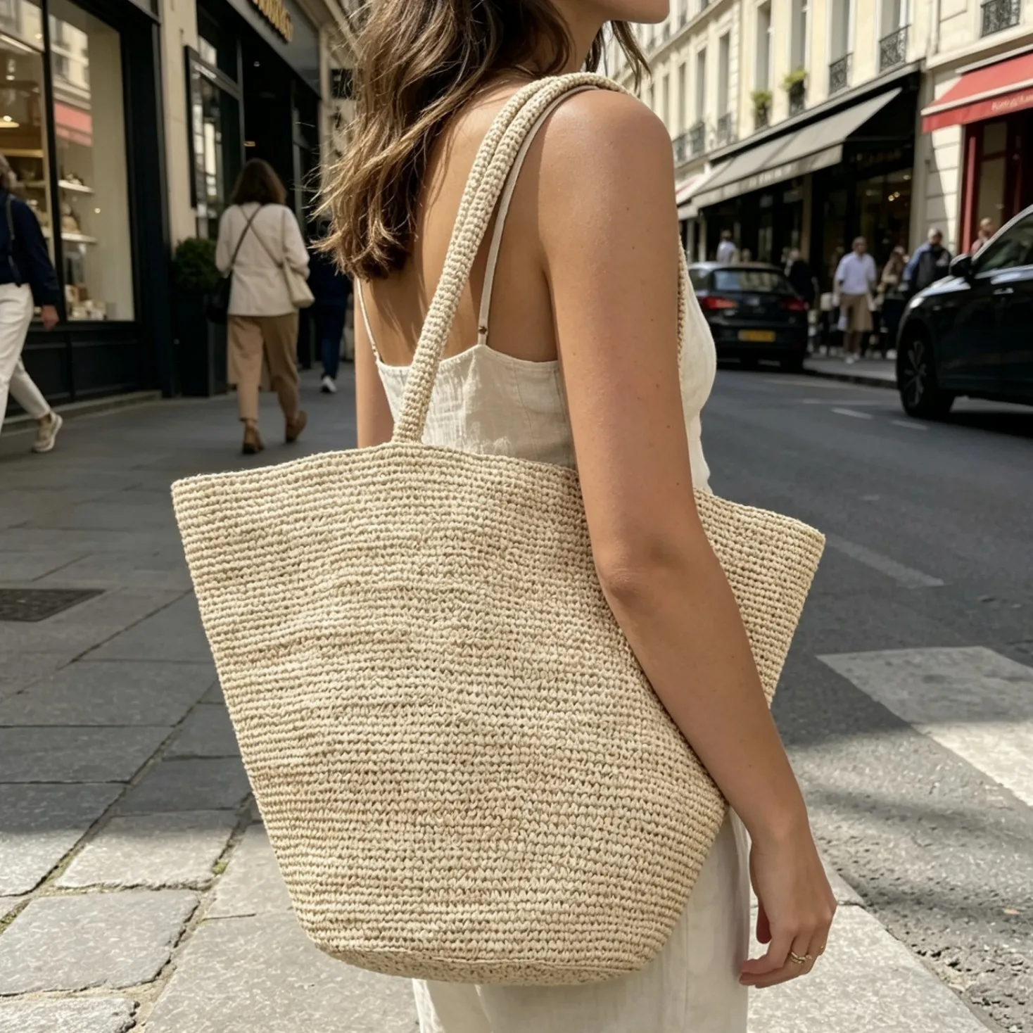 

Simple Rafia Grass Handwoven Large Capacity Women's Shoulder Bag Summer Beach Bucket Bag