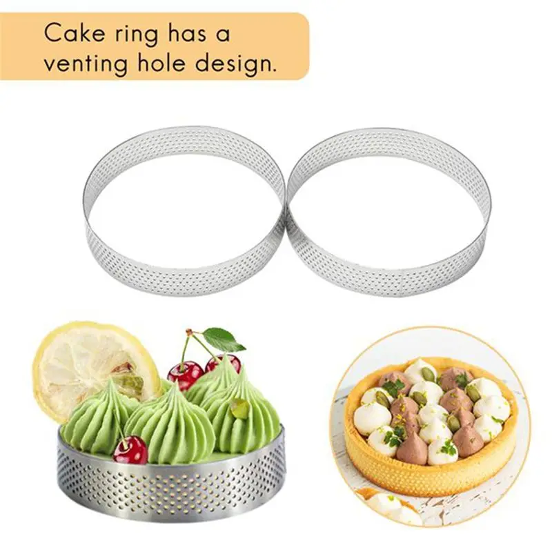 A84X-Set Of 40 Stainless Steel Tart Rings With Perforations, Perfect For Fruit Pies And Quiches, 10Cm Circular Cake Mousse Mold
