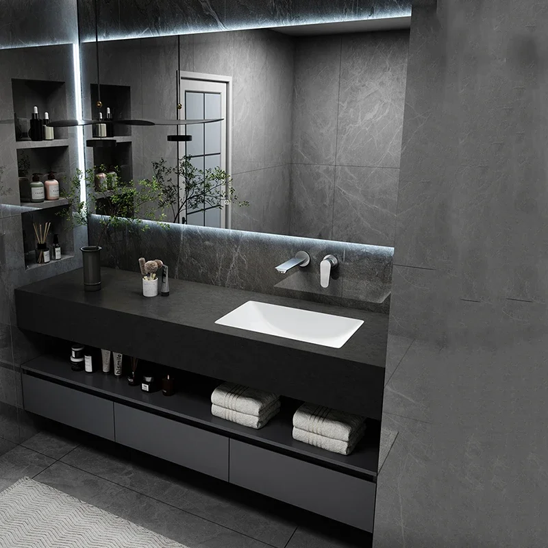 

Современное европейское деревянное керамическое освещение для хранения вещей, роскошный шкаф для ванной комнаты, уникальная организация, зеркало, мебель