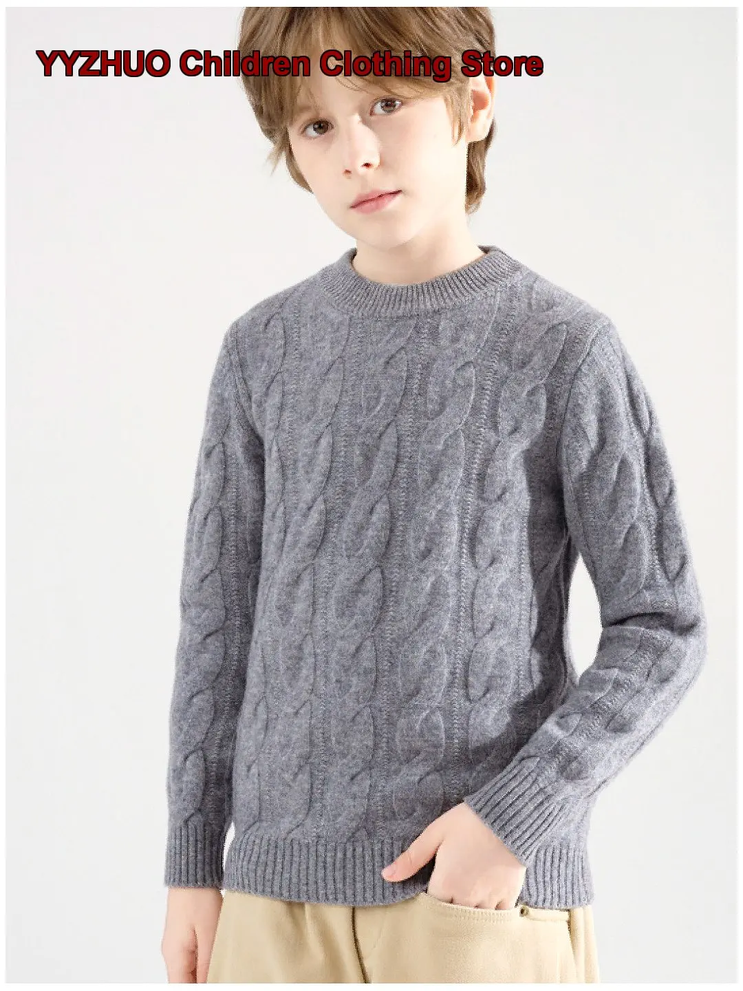 Kids Pullover Knit Top Boys Girls Round Neck Thickened Warm Cable Knit