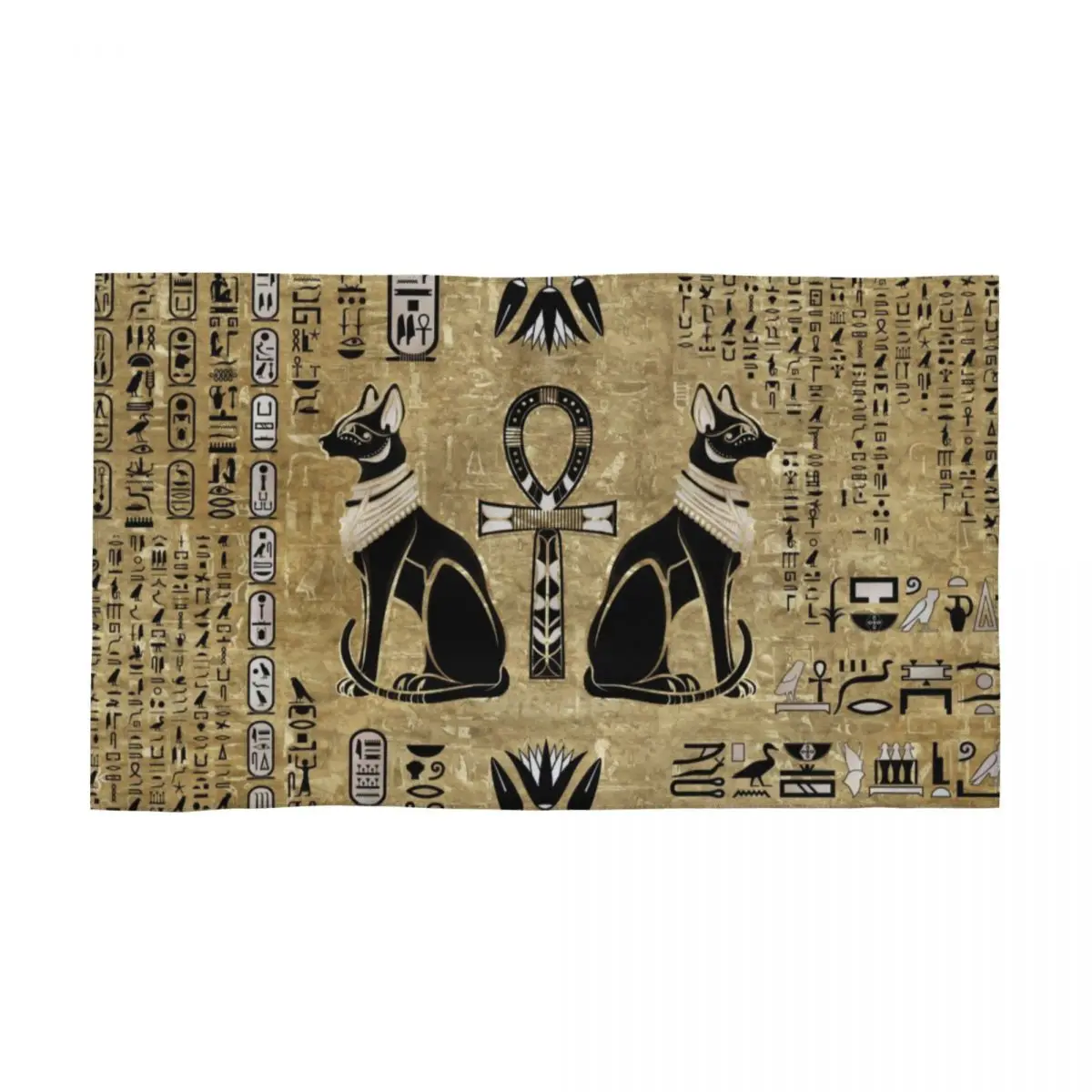 

Customized Quick Dry Cotton Face Towel Soft Linen Egyptian Cats And Ankh Cross Beach Towels