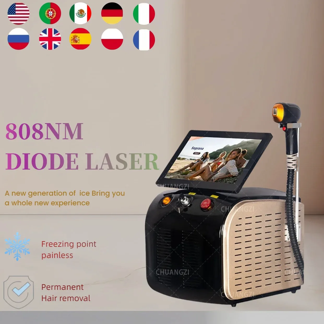 2025NEW diode laser hair removal device with four wavelengths of 3000W, painless permanent 808nm, 1064nm, 755nm Alexander laser