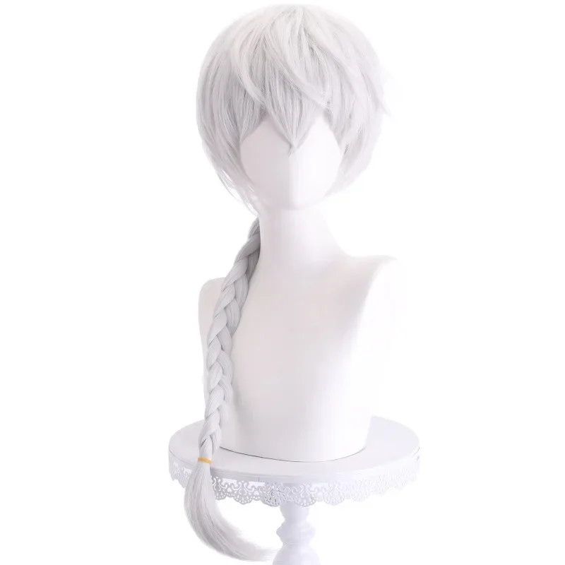 Nikolai Gogol Cosplay Wig Anime Bungo Stray Dogs Season 4 Long White Braid Heat Resistant Synthetic Hair Role Play Wigs  Wig Cap