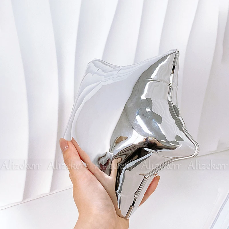 Silver Star Shaped Acrylic Evening Bags Women Boutique Novelty Five-angled Star Clutch Purses And Handbags Bridal Wedding Party