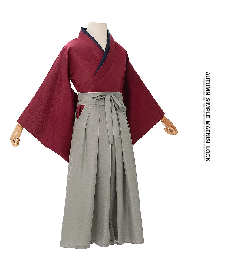 Men Vintage Solid Red Japanese Traditional Kendo Samurai Kimono Robe, Halloween Cosplay For Carnival Stage Theme Party Outfit