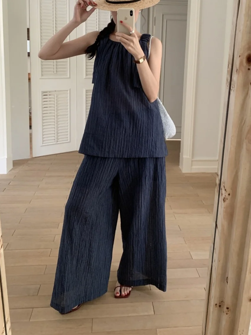 Alien Kitty Slim Women Lazy Style Suits Chic New Loose Vest Casual Summer 2025 Gentle Holiday Daily Wide Leg Straight Pants