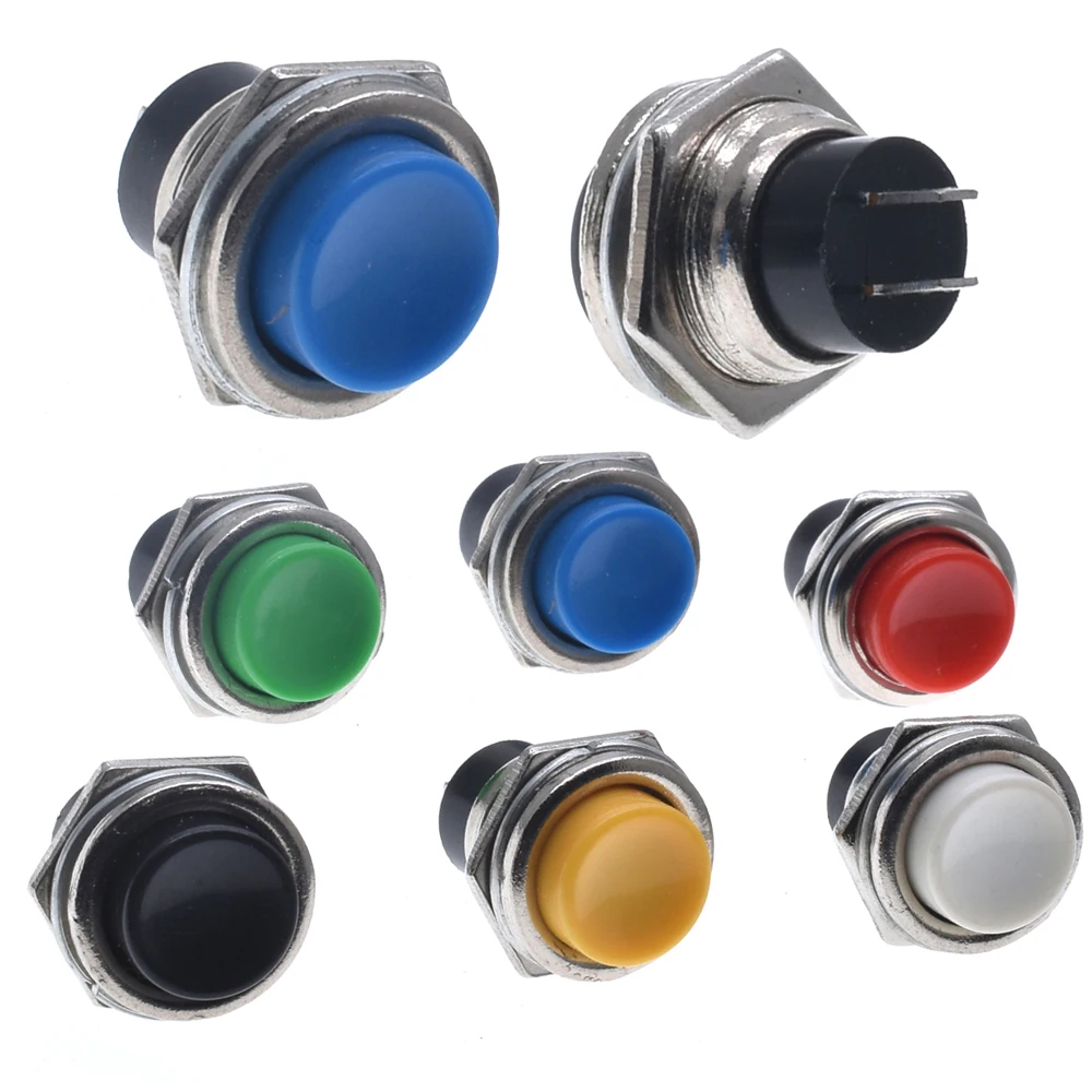5PCS DS-212 Momentary OFF-(ON) 16mm Red/Gray/Green/White/Black/Blue/Yellow Round Cap Push Button Switch AC 125V 3A Power button