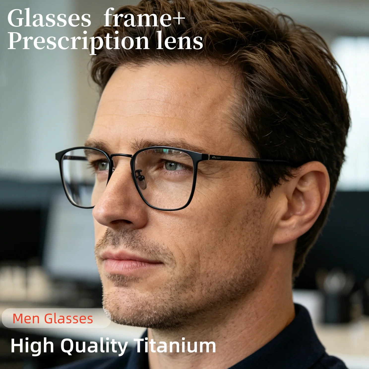 

New Men Square Pure Titanium Optical Glasses With Prescription Lenses Myopia Anti Blue Light Anti Reflection Progressive Recipe