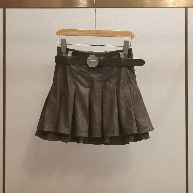 Spring New Hong Kong-style Motorcycle Style Stand-up Collar Trench Coat Pleated Short Skirt Set Shenzhen High-end Women Clothing