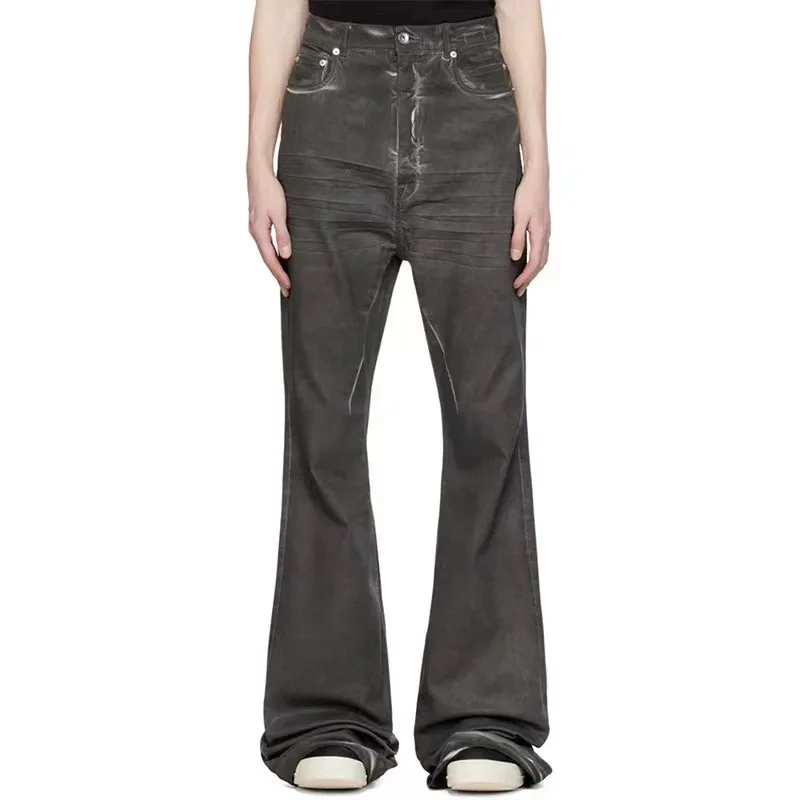Rick RO Dark Style Washed Fabric Hand-Woven Dusty Gray Elastic Floor Brushing Casual Micro-Flared Tight-Fitting Slimming Jeans