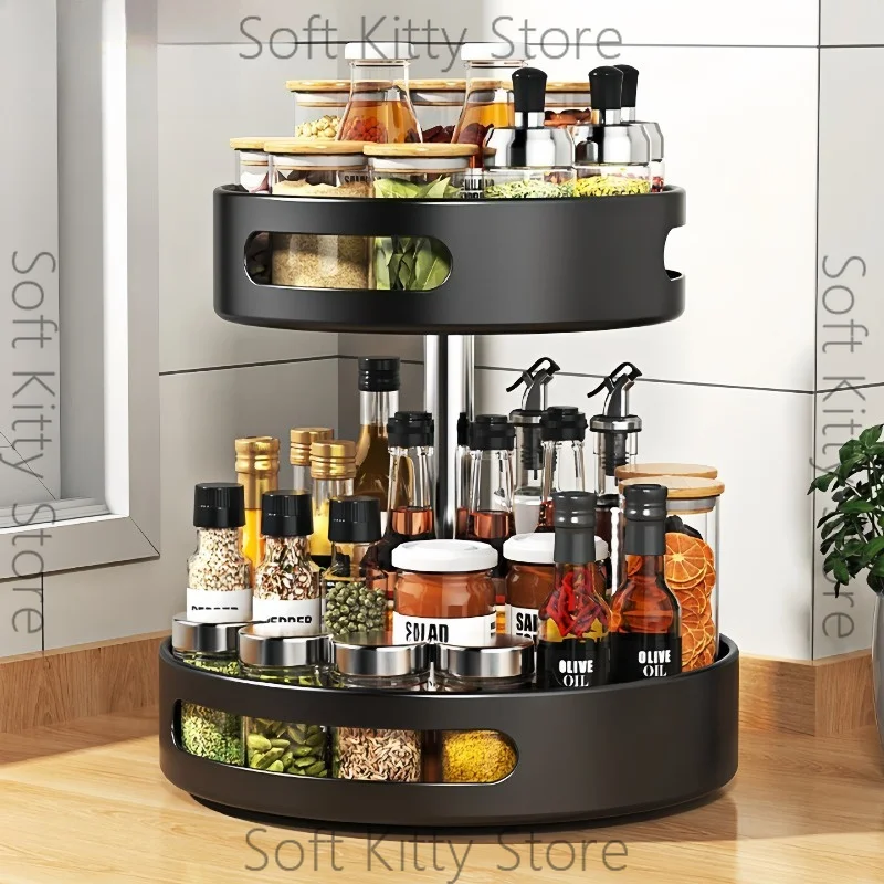 Kitchen seasoning rack multi-layer rotating condiment storage rack countertop multi-function
