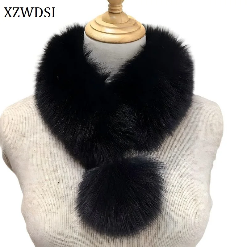 

Real Fox Fur Scarf For Women Winter Big Pompoms Magnetic Buckle Fur Collar Fashion Rabbit Fur Neck Warmer Scarves
