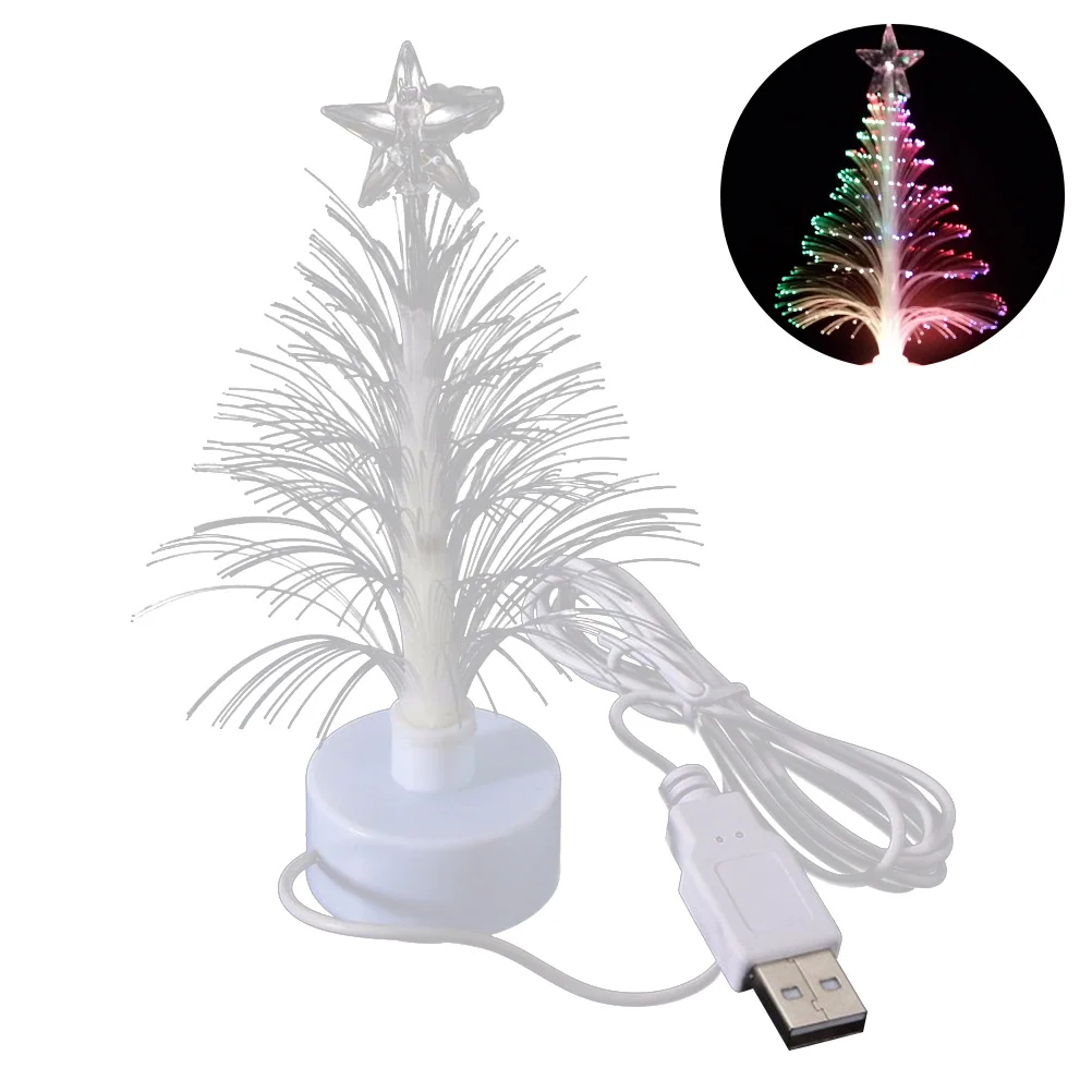 Mini LED Christmas Tree Night Light Color Changing Fiber Optical Light USB Connection Lamp Festival Decor for Shopping Mall Home