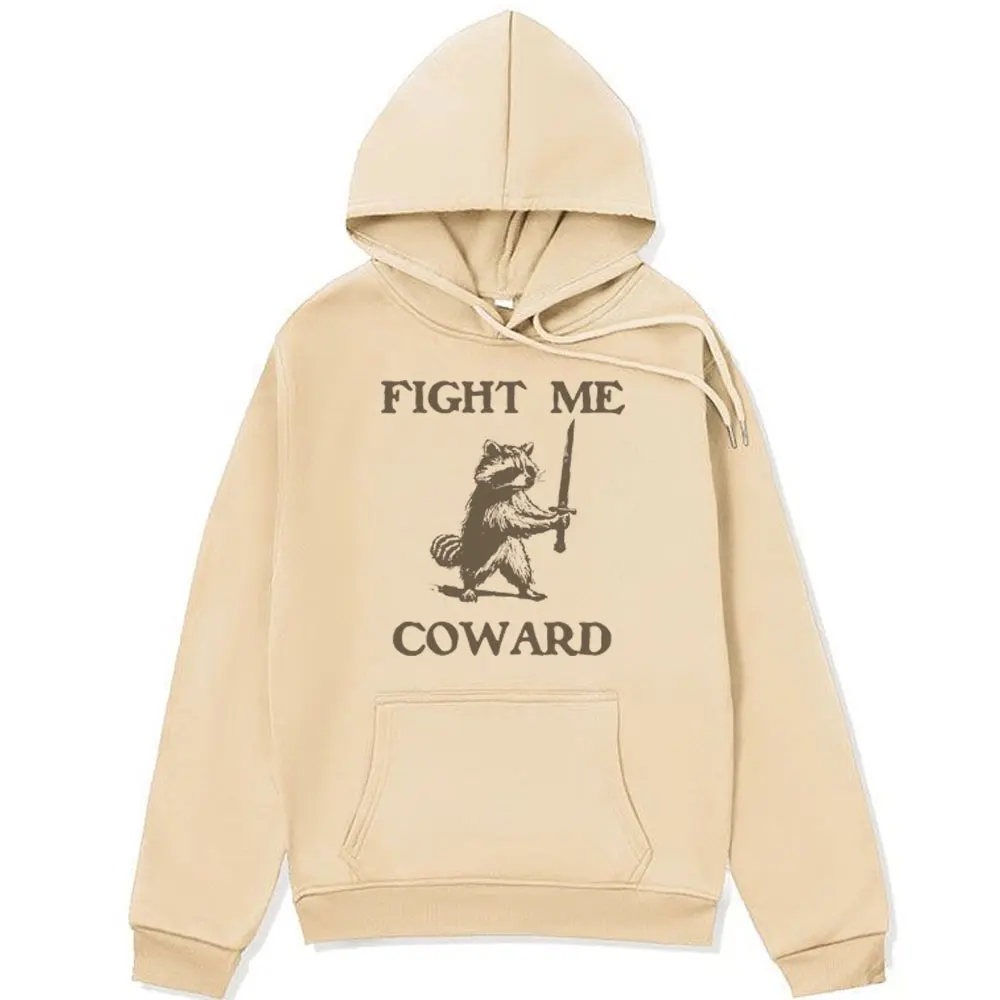 

Fight Me Coward Funny Raccoon Hoodie Men Clothes Fun Trash Panda Oversized Sweatshirts Fashion Streetwear Fleece Pullover Male