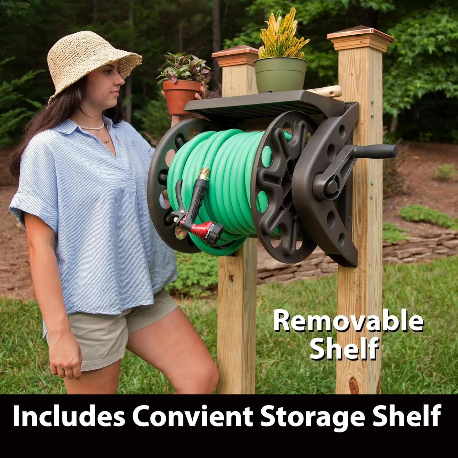 リバティ ベーシック 512 壁掛けホースリール 棚付き ブロンズ