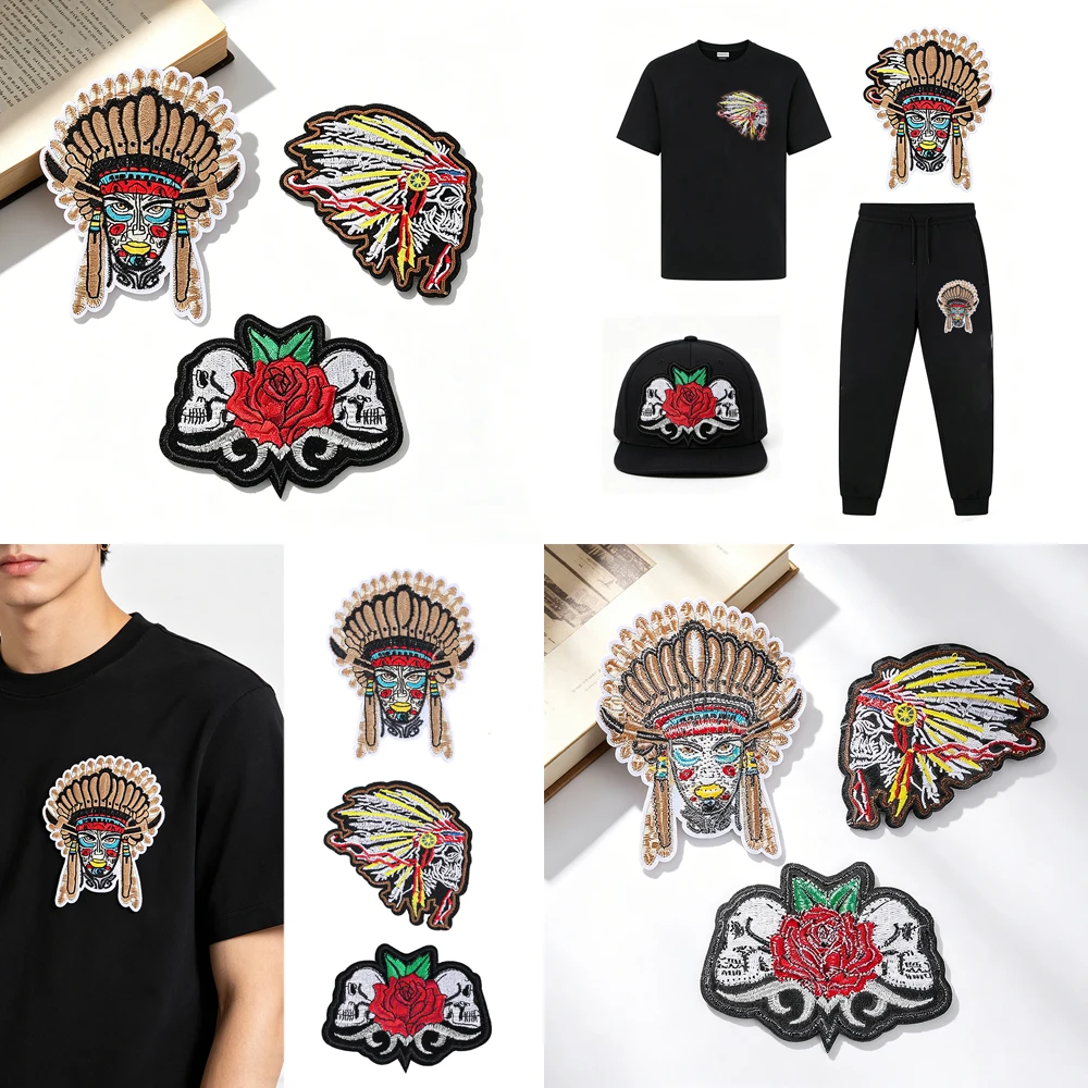 Vintage Indianer-Stammes-Emblem zum Aufbügeln oder Aufnähen, Dekoration für T-Shirts, Jeans, Jacken, Rucksäcke, Hüte, Bastelgeschenk – Detail 1