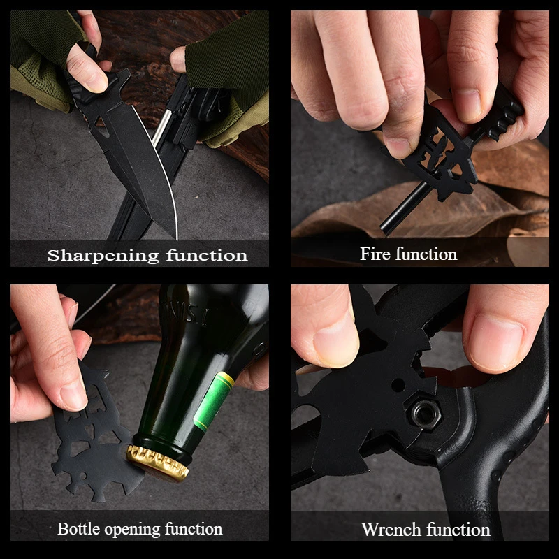 Multifunctional Portable Outdoor Climbing Survival Knife with Flint Fixed Blade Nylon Glass Fiber Straight Survival Knives Tools