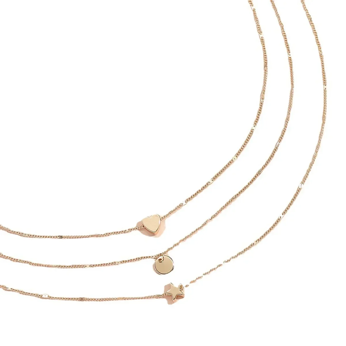 Collar de múltiples capas francés para mujer y niña, cadena de clavícula de estrella con colgante de aro redondo de corazón de amor dorado Simple, nuevo