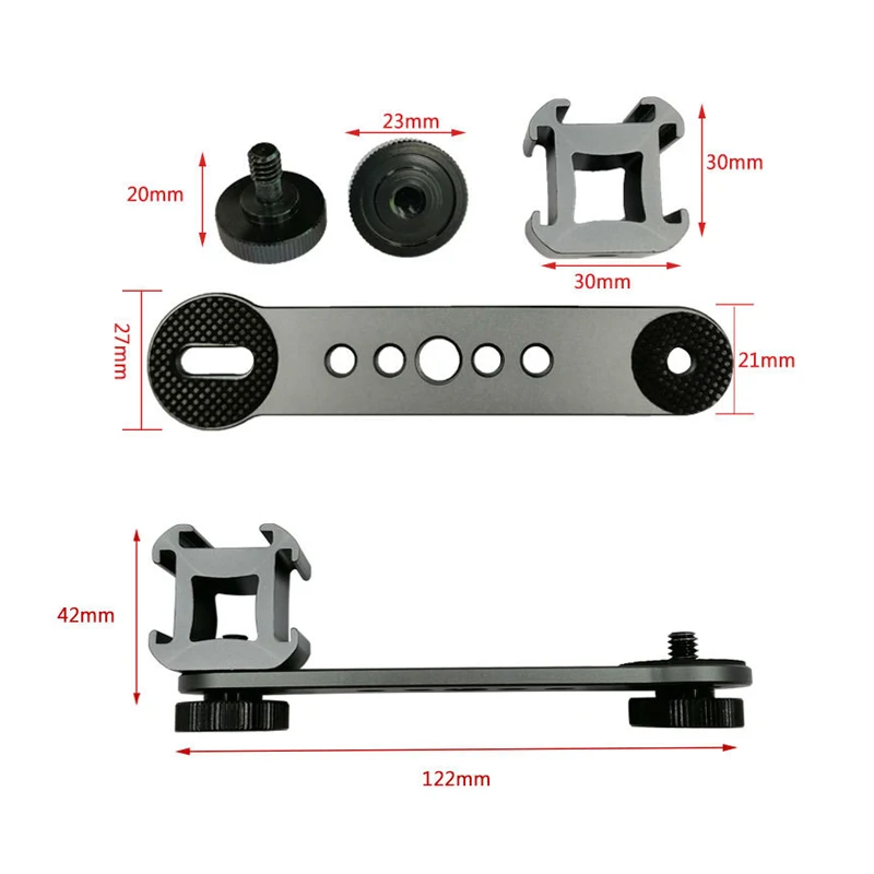 アルミニウム製カメラシューズアダプター,トリプルコールドシューズ,LEDライトモニター,マイク,フラッシュビデオ