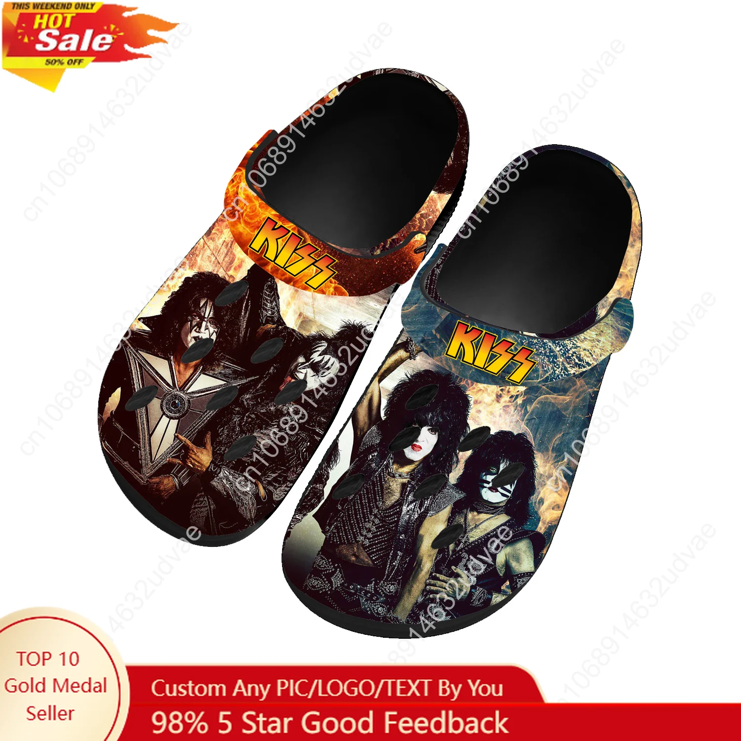 

Kiss Rock Band Water Shoes Home Garden Clogs Mens Women Youth Boy Girl Sandals Custom Breathable Hole Slippers Black