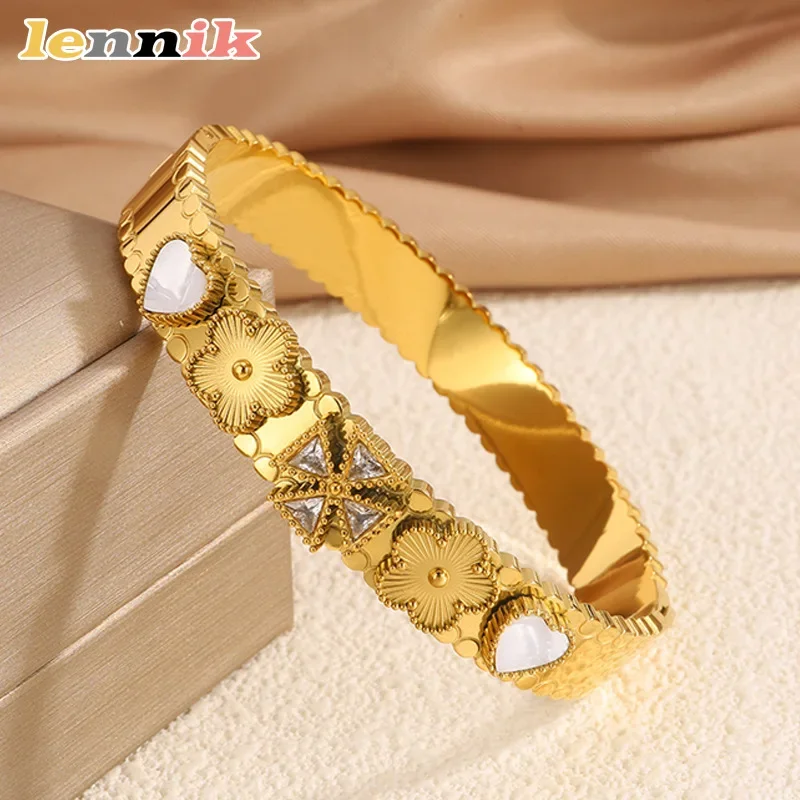 سوار LENNIK الفاخر من التيتانيوم الصلب، زهرة البرسيم الحب عالية الجودة، سوار نسائي غير يتلاشى، يوميًا/مكتب متعدد الاستخدامات #2